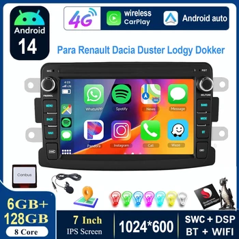 ESSGOO Android 14 7 "Carplay Android Auto reproductor estéreo de coche GPS NAV WIFI 4G SWC RDS 6 + 128G para Renault Dacia Duster Lodgy Dokker 1