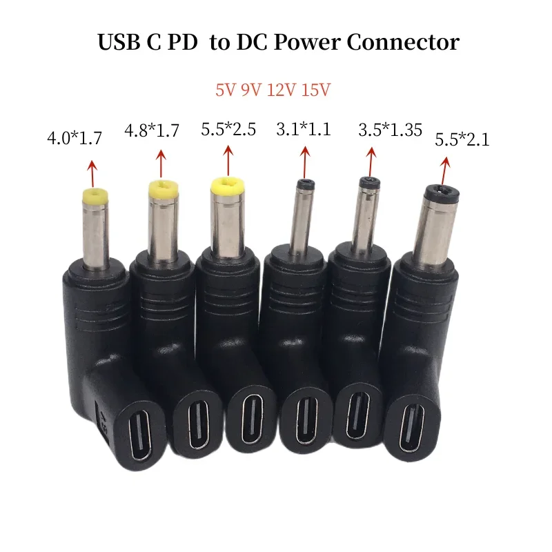 Power Adapter Universal 5V 9V 12V 15V 19V TypeC to DC Jack Plug Charge Adapter Converter Router Tablet Fan USB C PD to DC Power Connector