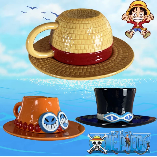 Objetos Decorativos Estatuetas Desenhos Animados Anime Uma Peça Chapéu  Design Conjunto De Xícara De Cerâmica Café Da Manhã Leite Caneca De Café  Sabot Luffy Ace Cap Xícara De Chá Com Pires Crianças