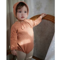 Autumn Baby Bodysuits Clothes Solid Long Sleeve Knit Newborn Boys Girls Onesie Hats Outfits 0-24M Infant Netural Costumes Romper