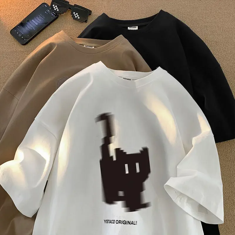 

Retro Pixel Cat Print Graphic T-Shirt for Men and Women - American Trendy Summer Couple Street Casual Short Sleeve Top t shirts