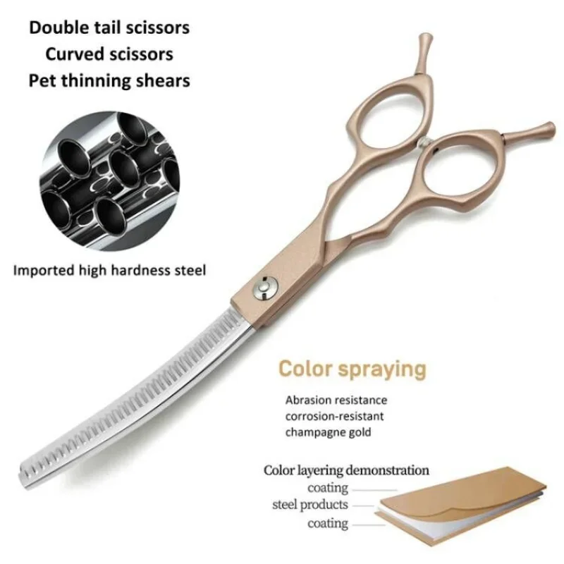 Dog Grooming Scissors Curved Chunkers Shears Stainless Steel Dog Grooming Cat Curved Scissor Light Weight Special Designed Pet Grooming Supply