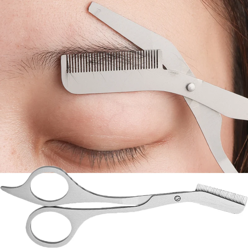 Stainless Steel Eyebrow Trimming Scissors with Comb for Grooming