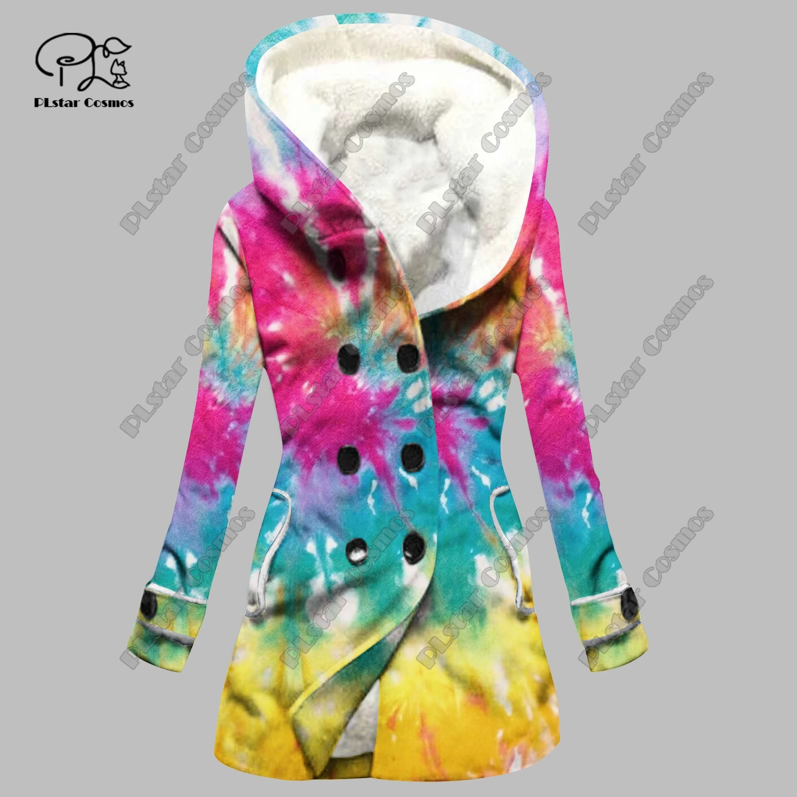 3D printing retro gradient pattern printed hooded fleece jacket warm women's jacket winter casual gift series new style -3