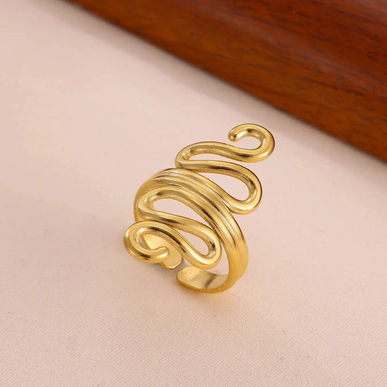 Punk Snake Rings for Women Gold Color Stainless Steel Adjustable Ring