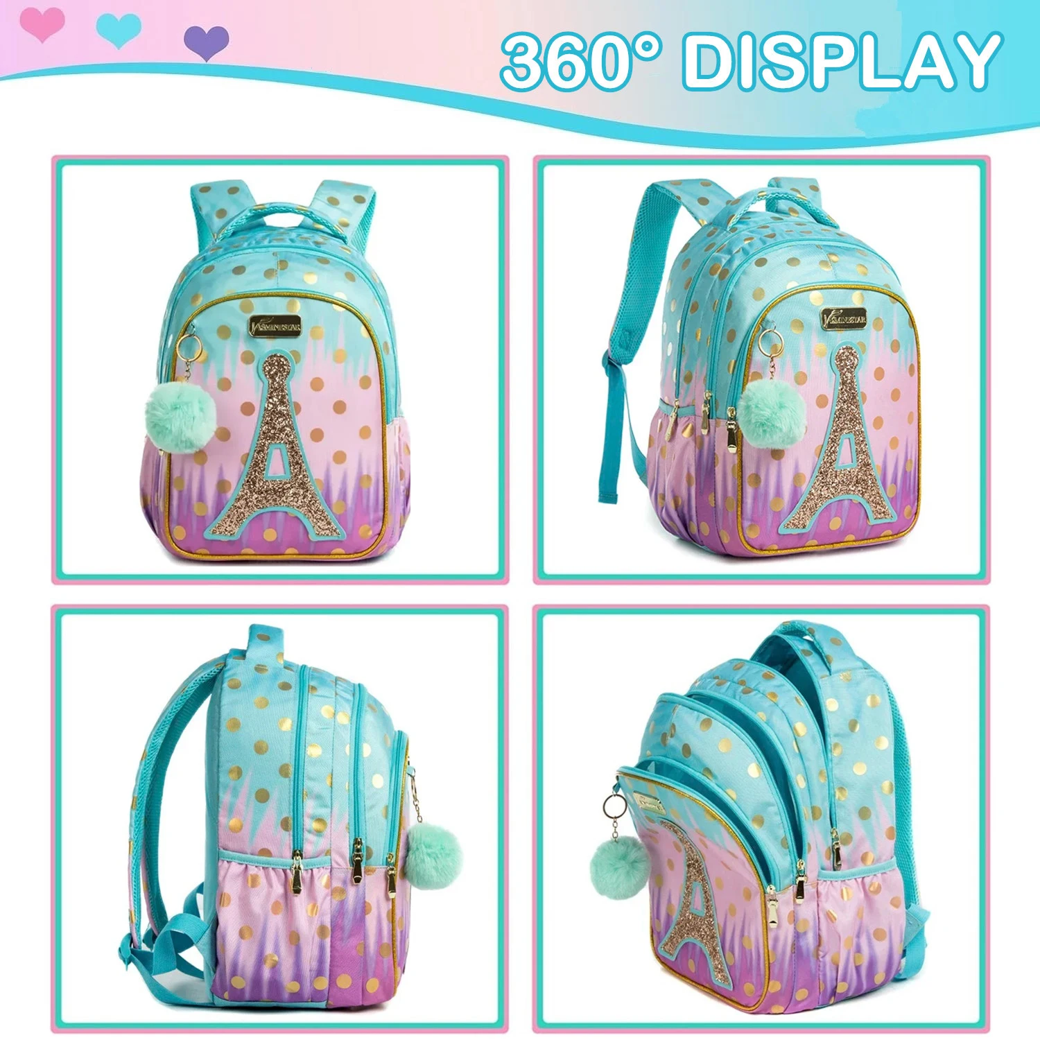 Children School Bags Kids Backpack Set in Primary Schoolbag for Teenager Girls Sequin Tower School Bags Waterproof Book Bags 4