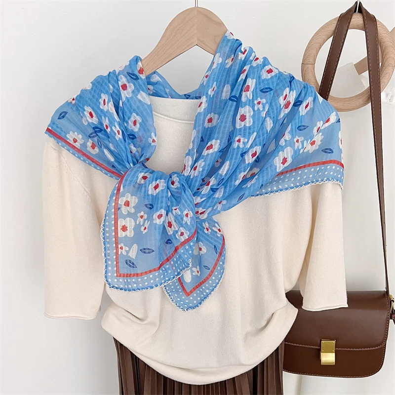 New Spanien Garten Blumen quadratische Baumwolle Viskose Schal Schal hochwertige Druck weiche Schals und Wraps Bufandas muslimischen Hijab 90*90cm – Detail 13