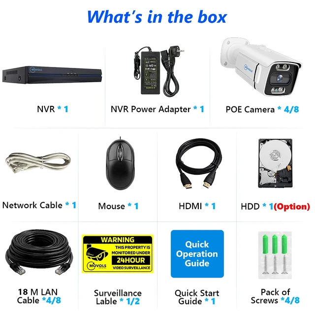 MOVOLS 8CH 5MP 8MP sistema di telecamere di sicurezza POE Kit Audio bidirezionale NVR CCTV telecamera IP esterna da 5mp H.265 Set di videosorveglianza P2P 6