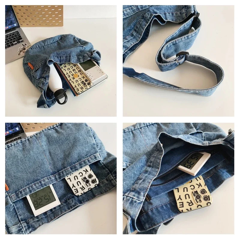 New Jeans Women's Bag Vintage Eco Bag Denim Messenger Bag Y2K Shoulder Cross Bag Shopping Korean Satchels Quilted Handbag Travel