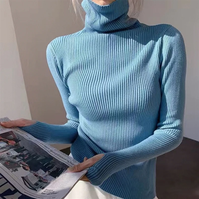 Autumn and Winter New Women's Clothing Turtleneck Women's Long-sleeved Sweater Solid Color Elegant Knitwear Bottoming Jumper
