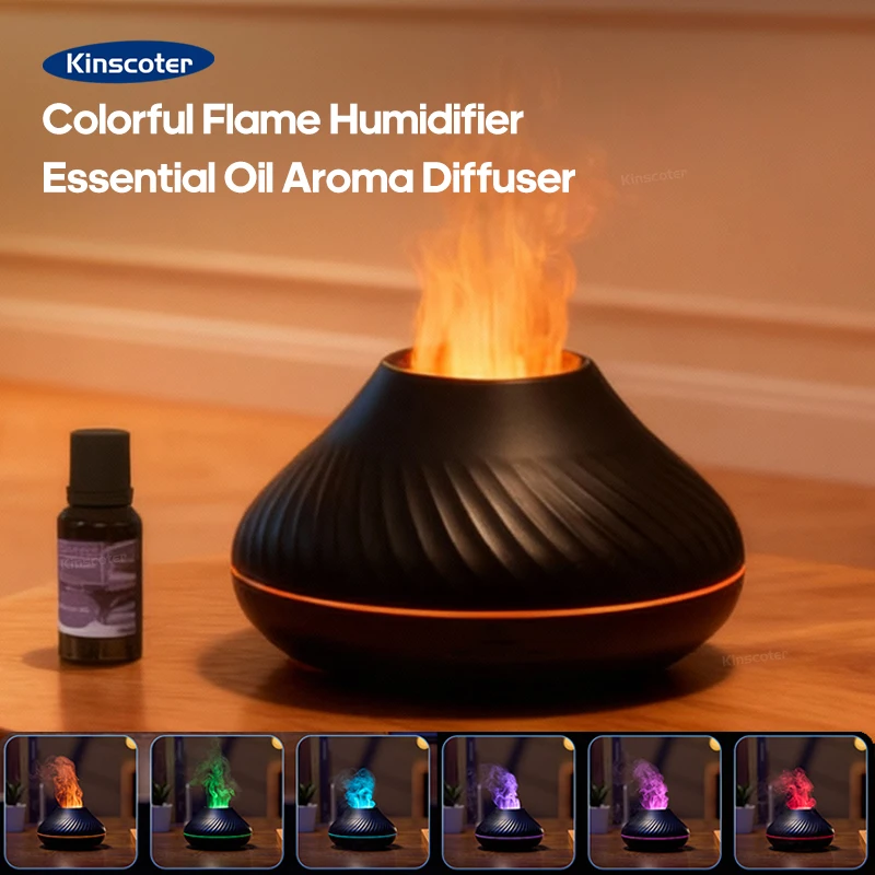 KINSCOTER Volcanic Aroma Diffuser Essential Oil Lamp 130ml USB Portable Air Humidifier with Color Flame Night Light 1