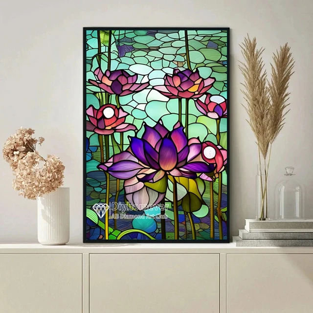 New Stained Glass Art AB Diamond Painting Mosaic Landscape Flowers Rose  Sunflower Lamp Diy Cross Stitch Set Home Decor Kids Gift - AliExpress