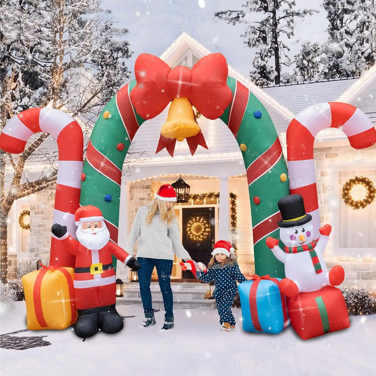 

13FT Giant Christmas Inflatable Archway 2023 New Santa Claus Snowman Xmas Large Arch with Bow Candy Gift Box LED Light