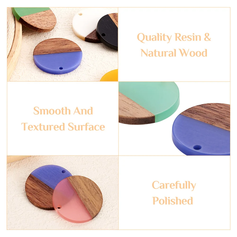 18Pcs Walnut Wood Resin Earring Pendants Flat Round Wooden Charms Connectors for Jewelry Making Findings DIY Earrings Necklace