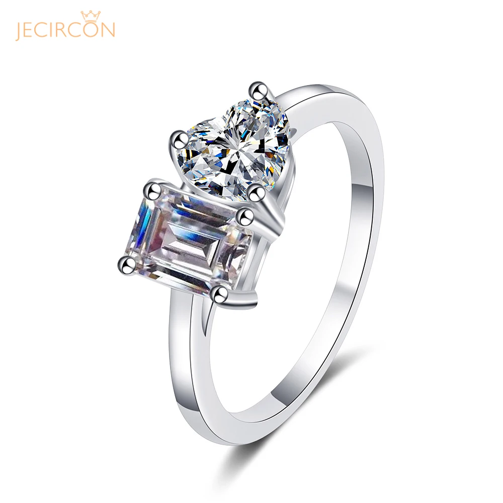 

JECIRCON 2 Carat Special-shaped Moissanite Ring for Women Emerald/Radian Cut Trend Wedding Band 925 Sterling Silver Fine Jewelry