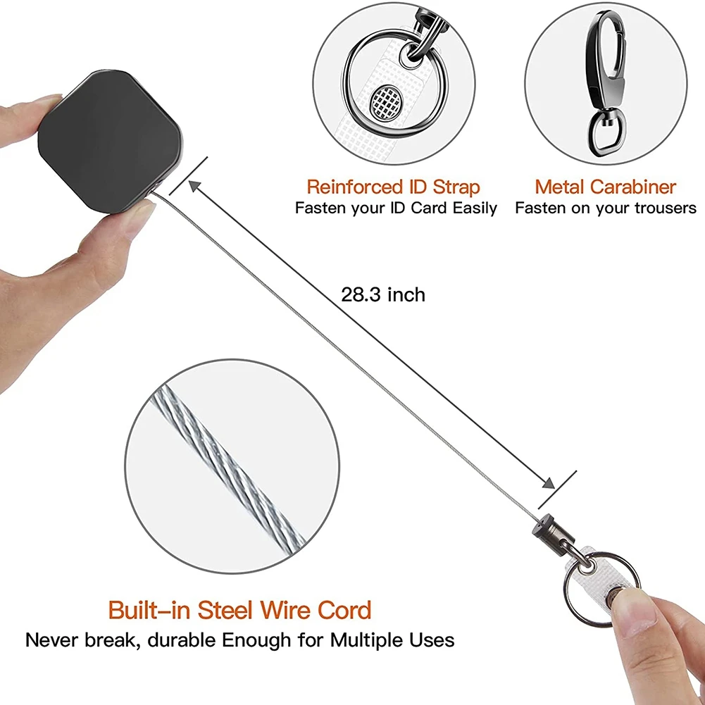

Heavy Duty Metal Retractable Carabiner Keychain Belt Badge Reels Clip 28.3Inch Reinforced Steel Wire Cord