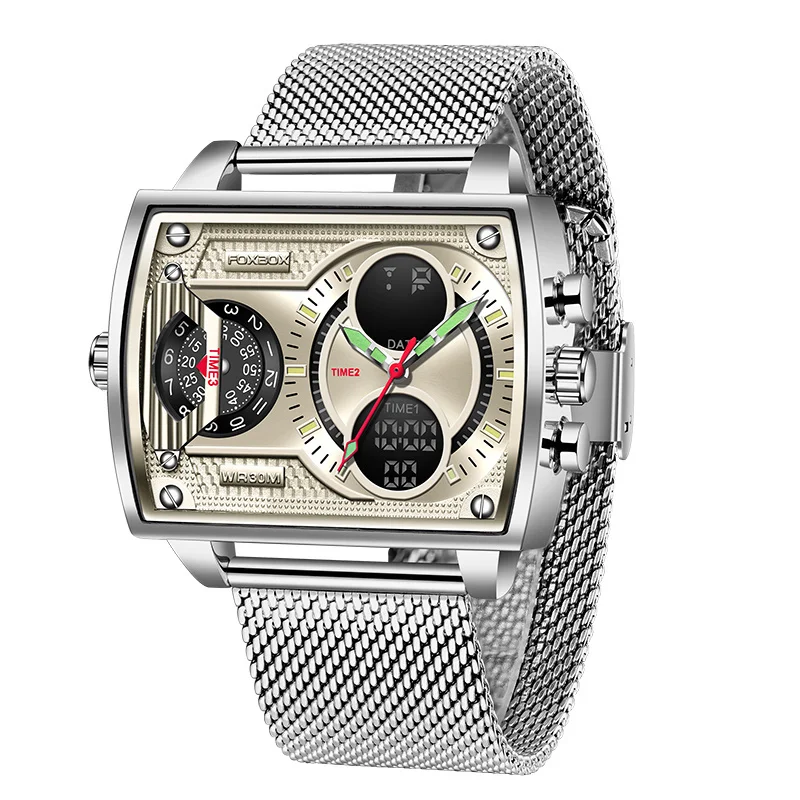 Quartz Watch For Men New Top Brand Luxury Fashion Square Watch Men Casual Sports Waterproof Double Display Watch Reloj Hombre