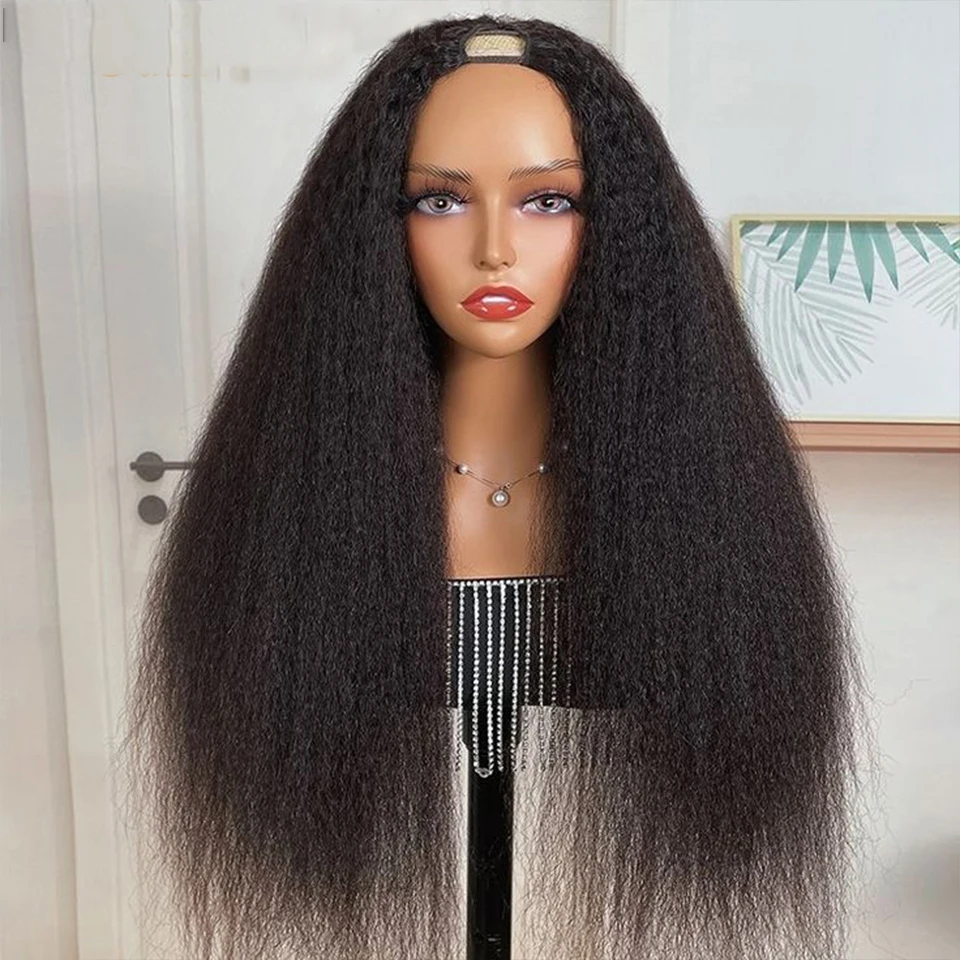 

Yaki Long Soft Natural Black 24 inch Kinky Straight U Part Wig European Remy Human Hair Wigs Jewish Glueless Wig For Women Daily
