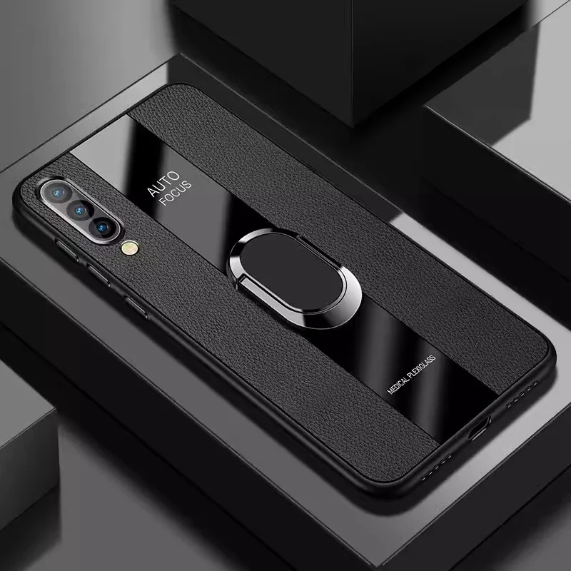 Leather Ring Holder Shockproof Phone Case with Silicone Protection and Back Cover