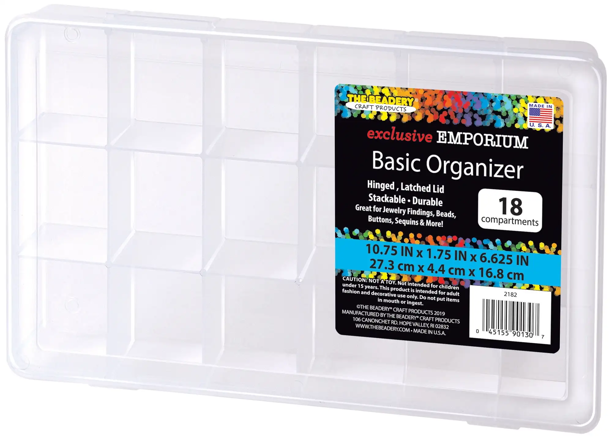The Beadery-18 Compartment Organizer Box-Clear Plastic