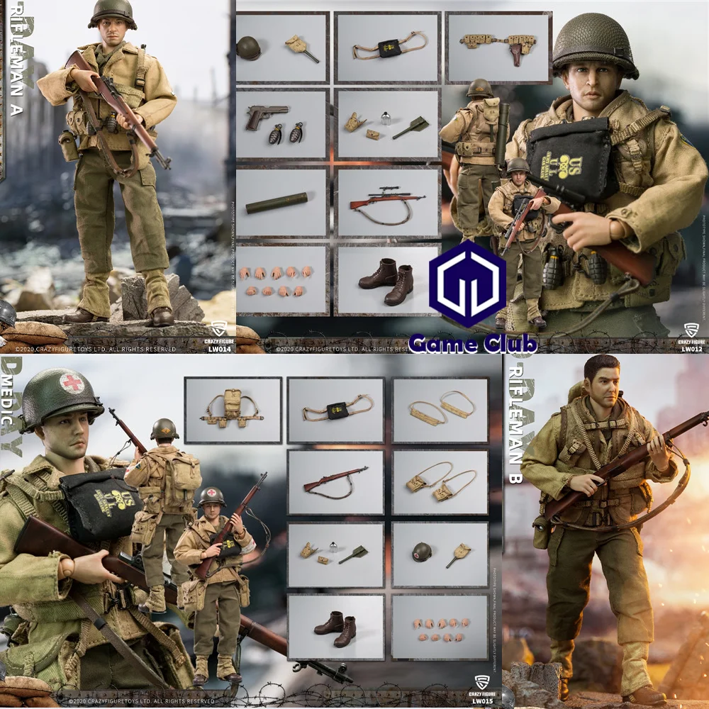 

Crazy Figure LW011-LW018 1/12 Solider WWII U.S. Army Task Force Ranger Machine Gunner Normandy Landing Full Set 6" Action Model