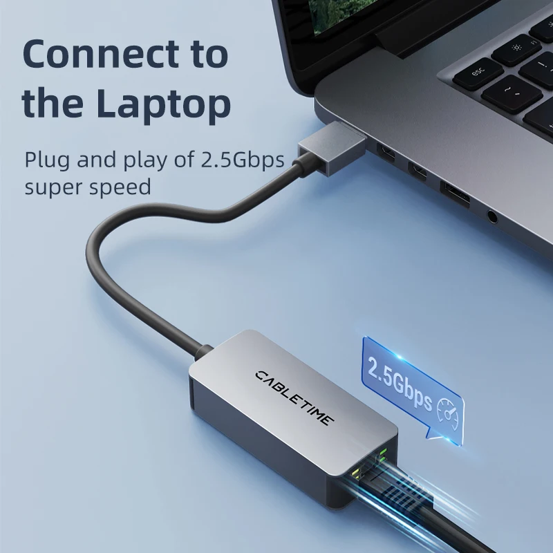 CABLETIME 2.5G 2500Mbps USB 이더넷 어댑터-LAN 네트워크 RJ45 알루미늄 기가비트 USB A 이더넷(Dell MacBook 노트북 USB-A/C용)
