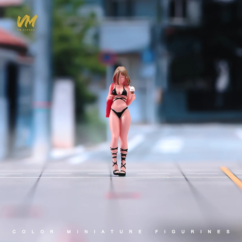 Colorful Miniature Scenic Decor: Fur Lady, Ice Cream Girl, Smoking Man & Bikini Beauty