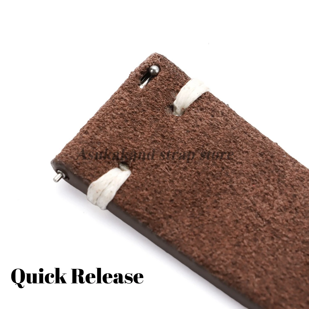 Quick Release Suede Stitching Genuine Leather Watch Band with Butterfly Buckle - Men's Straps