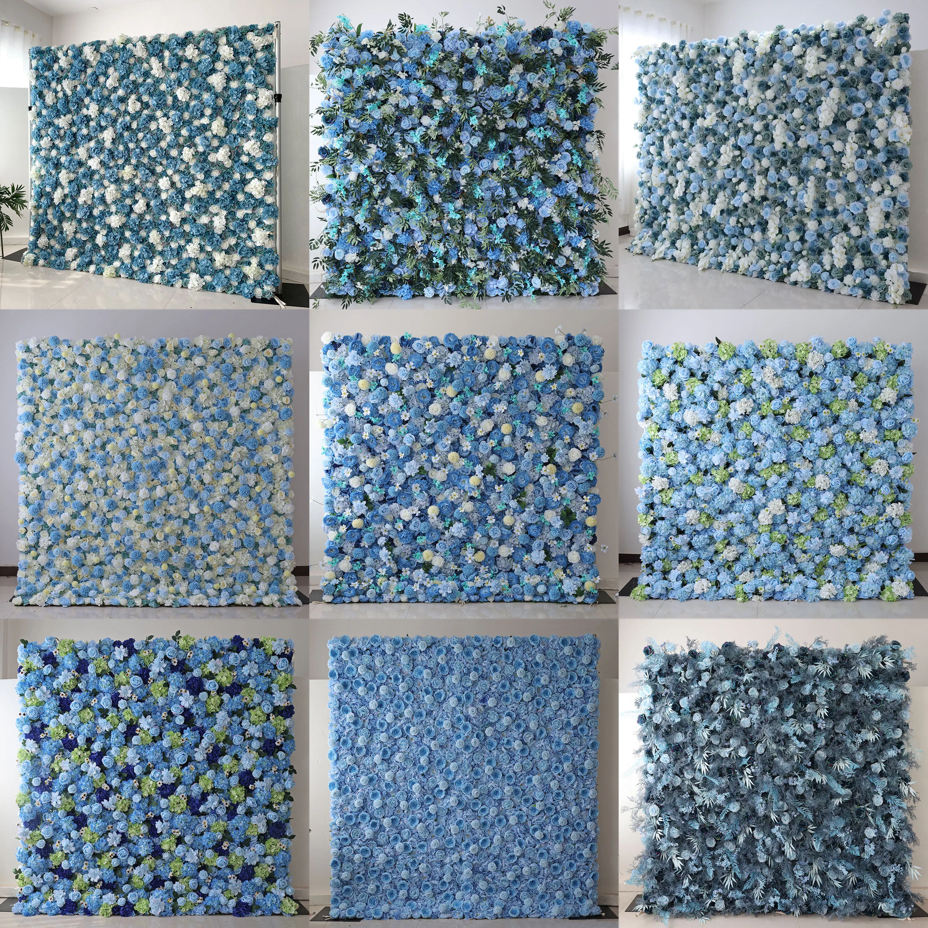 

YL 8ft X 8ft 3D 5D Roll Up Cloth Blue roses Artificial flower wall backdrop decorativos para fiesta wall decor flowers