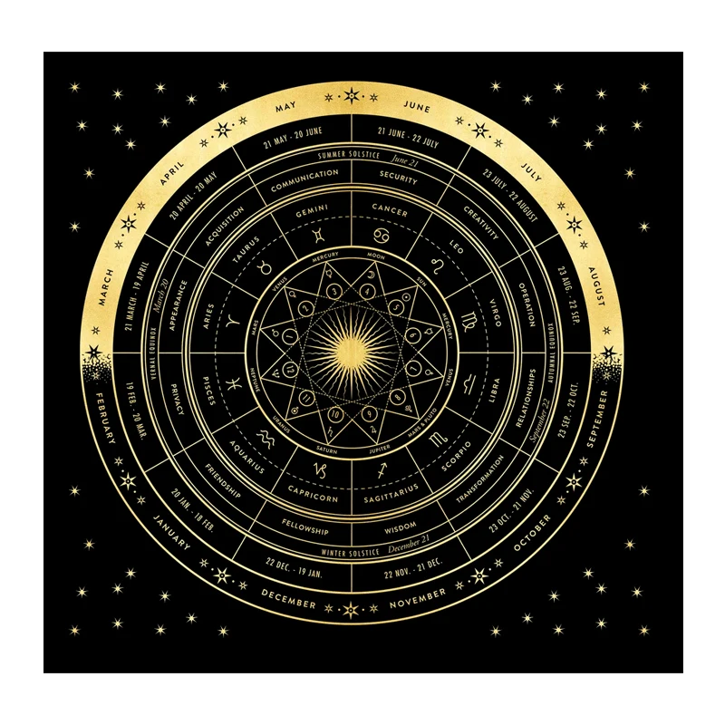 Tapestry Decorations Tarot Tapestry Wall Hanging Tarot tablecloth Altar cloth Wheel of the Zodiac Astrology Wheel of the Year sun moon Room Decor Art