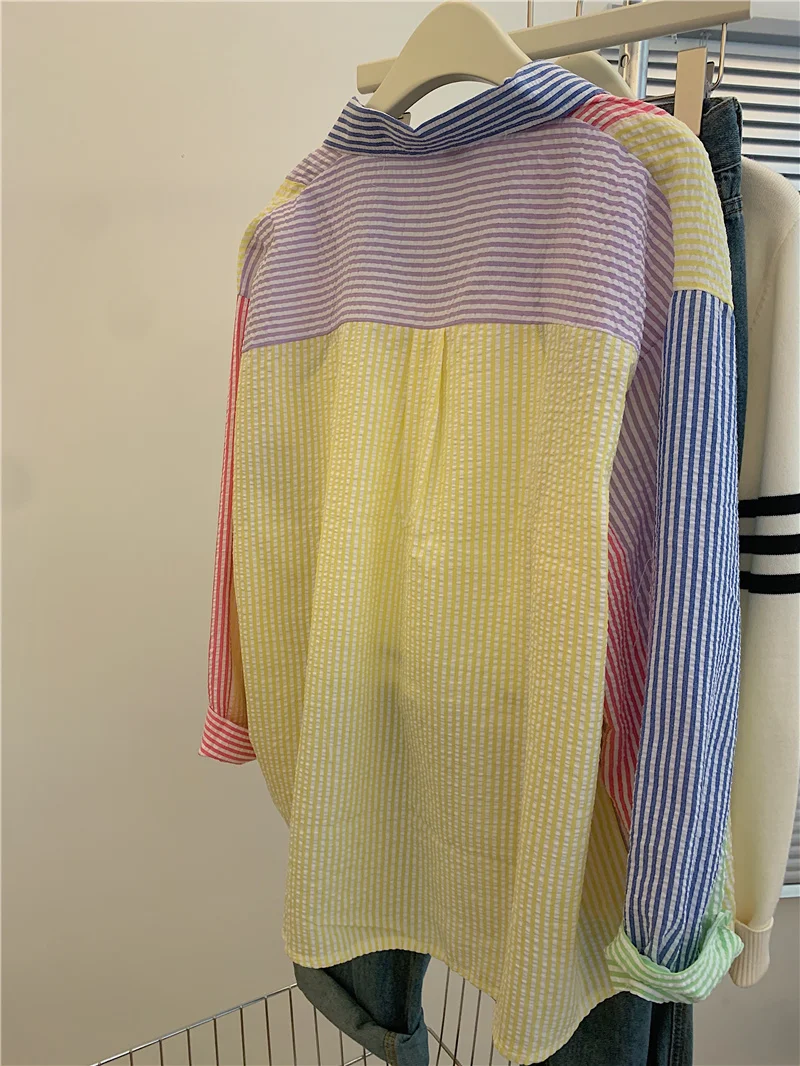 Ladies Fashion Casual Stripe Shirts Blouse Women Tops Woman