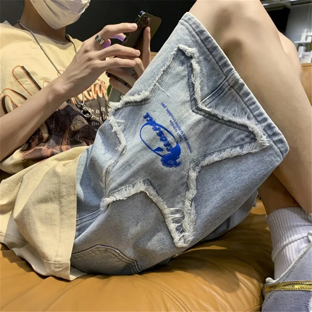Pentagram Embroidery Y2k High Waist Casual Jean Shorts Women Gothic Loose Hip Hop Harajuku Streetwear Korean Style Denim Shorts