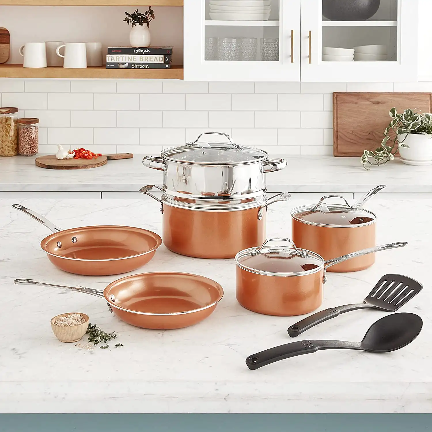 Gotham Steel 10 Pc Copper Pots and Pans Set Non Stick Cookware Set, Kitchen  Cookware Sets, Pot and Pan Set, Pot Set, Non Toxic Cookware Set, Frying