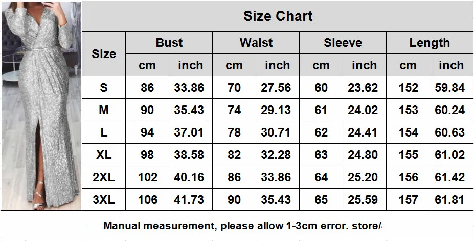 Women Dress V Neck Floor Length Long Sleeve Thigh High Slit Sequin Mermaid Dresses Plus Size Evening Gowns Lady Elegant Dresses