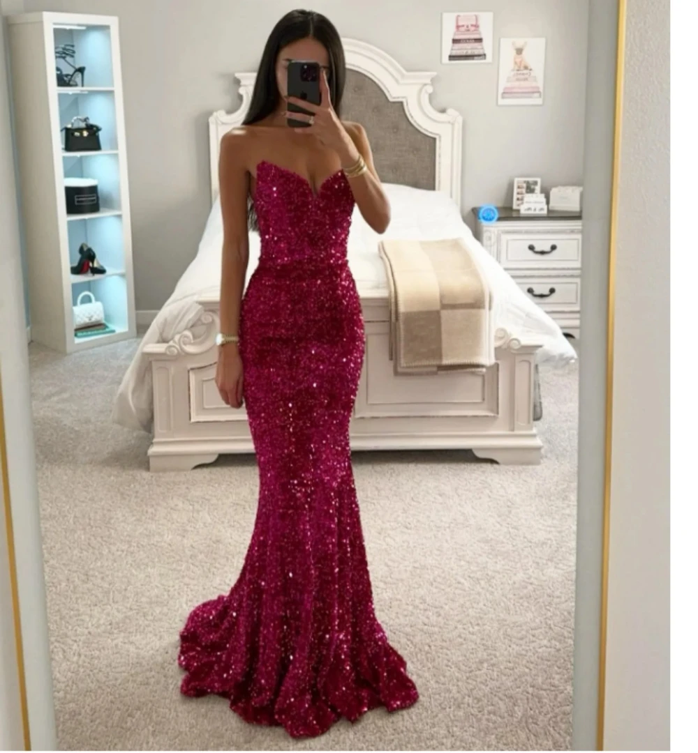 

2024 Simple Mermaid Prom Dress sweetheart Glitter Sequins Evening Dress Elegant Backless Formal Dresses Custom فساتين سهرة
