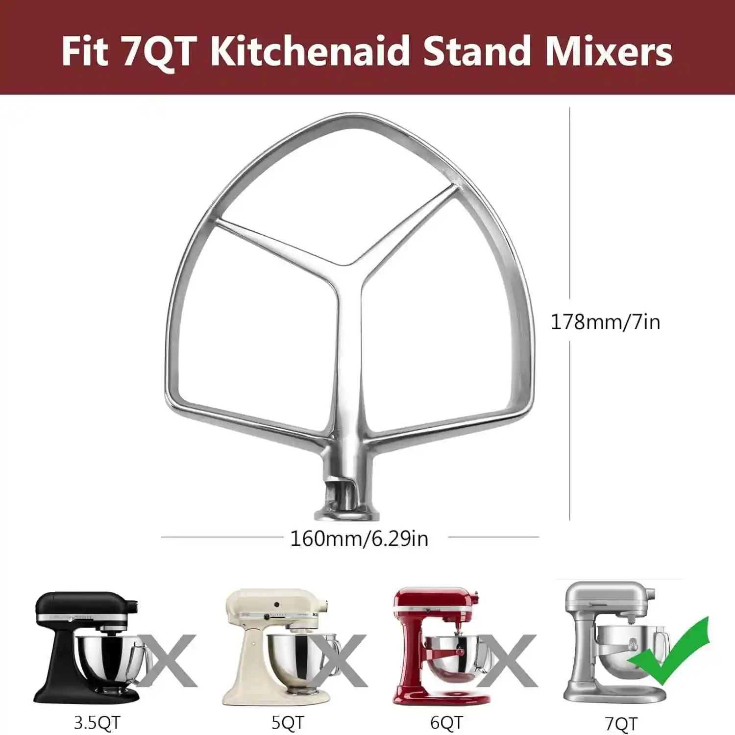 For Kitchenaid 7 Quart Mixer Attachment Parts Stand Mixer Wire Whip& Dough Hook&Mixer Paddle mixer attachment parts