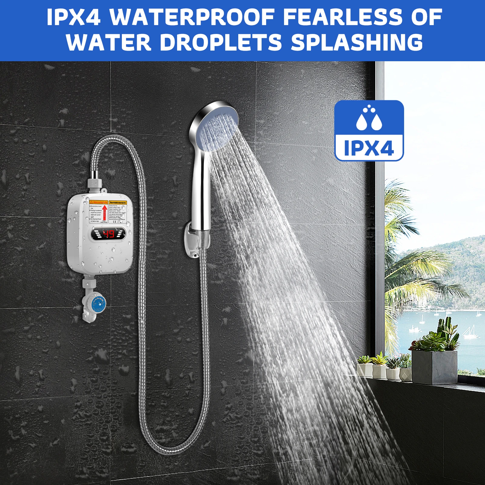 3500 W Electric Instantaneous Water Heater, 220V Mini Shower Water Heater Shower Head, Kitchen Tap Heater Temperature Display