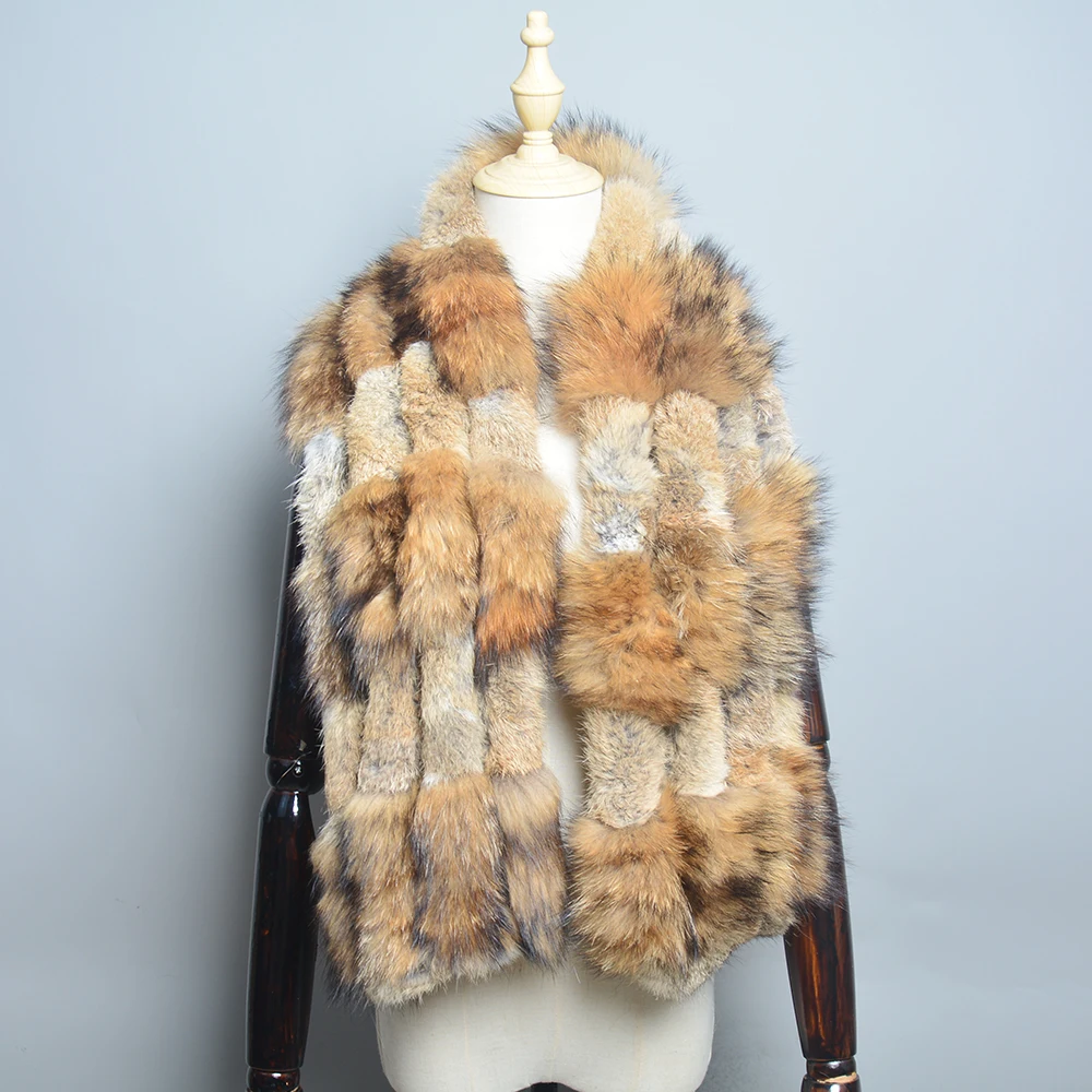 Ladies Real Rex Rabbit Fur Scarf Knit Fashion Winter Knitted Genuine Fox Fur Scarves Women 2025 Female Luxury New Fashion Scarfs 2