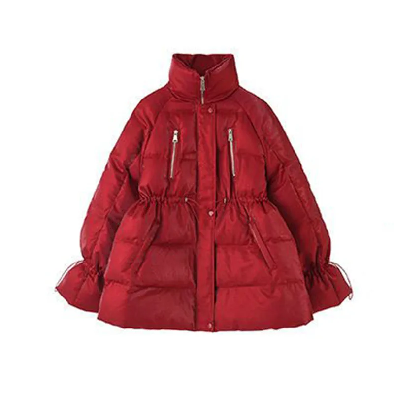 

White Duck Down Down Jacket New Winter Women's Clothing Free Shipping Drawstring Slim Stand Collar Bright Silk Female Down Coat