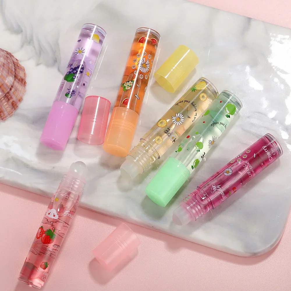 Lip Hydrating 6 Colors Roll-on Fruit Essence Lip Balm Lip Oil Moisturizing Mirror Lip Gloss Transparent Lipstick Primer Makeup 2