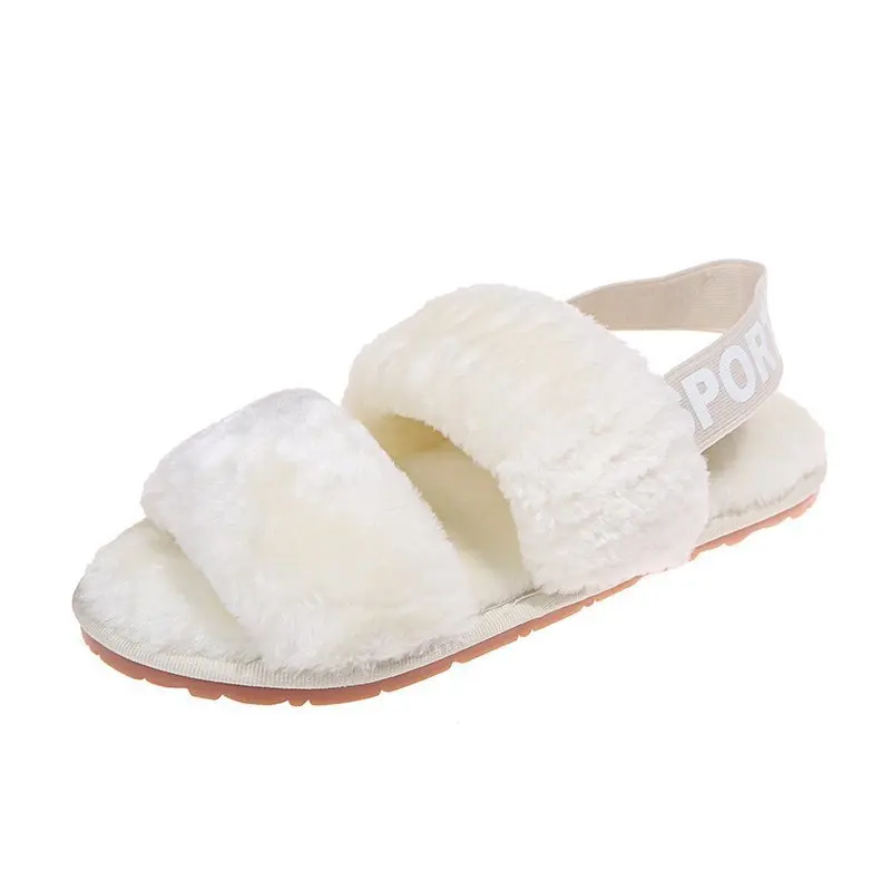 

2022 new autumn and winter plush slippers women's plus size indoor floor mop elastic band open toe warm cotton mop