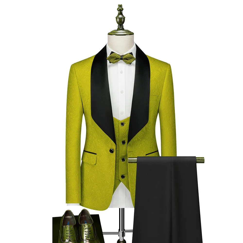 2023 New in Men's Suit Casual Business Male Jacket Set Elegant White Fashion Wedding Dress 3 Piece Sets ( Blazer + Pants +Vest )