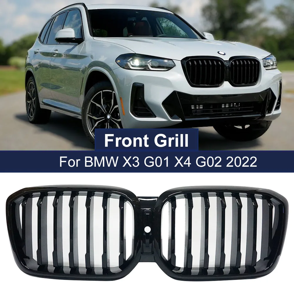 

Single Line ABS Front Hood Kidney Grill Gloss Black Racing Grills For BMW X3 X4 G01 G02 LCI 2022+ Car Styling Replacement Parts