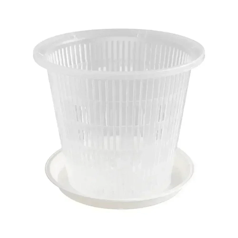 5pcs Orchid Pot With Saucers Plastic Clear Flower Plant Repotting Pot With Holes Mesh Pot Root Control Orchid Flower Breathable