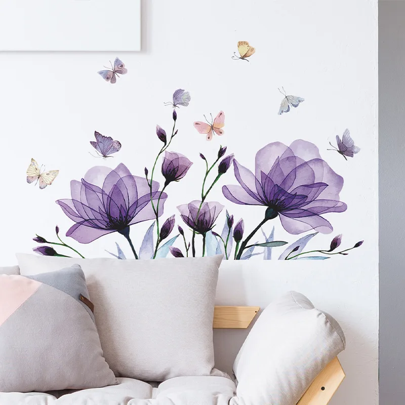 Romantic Purple Floral Butterfly Wall Stickers