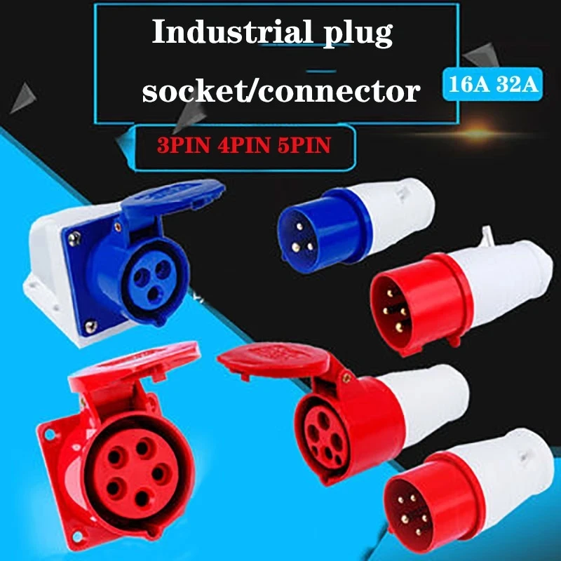 

Industrial plug and socket waterproof connector 3PIN 4PIN 5PIN 16A/32A IP44 waterproof electrical connection wall mount socket