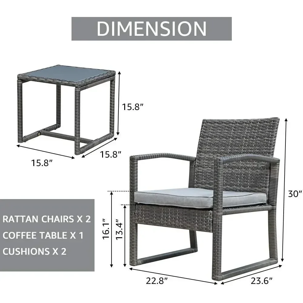 Outdoor Wicker Conversation Set, Patio Rattan Chair Set, Modern Bistro Set with Coffee Table, Garden Balcony Backyard