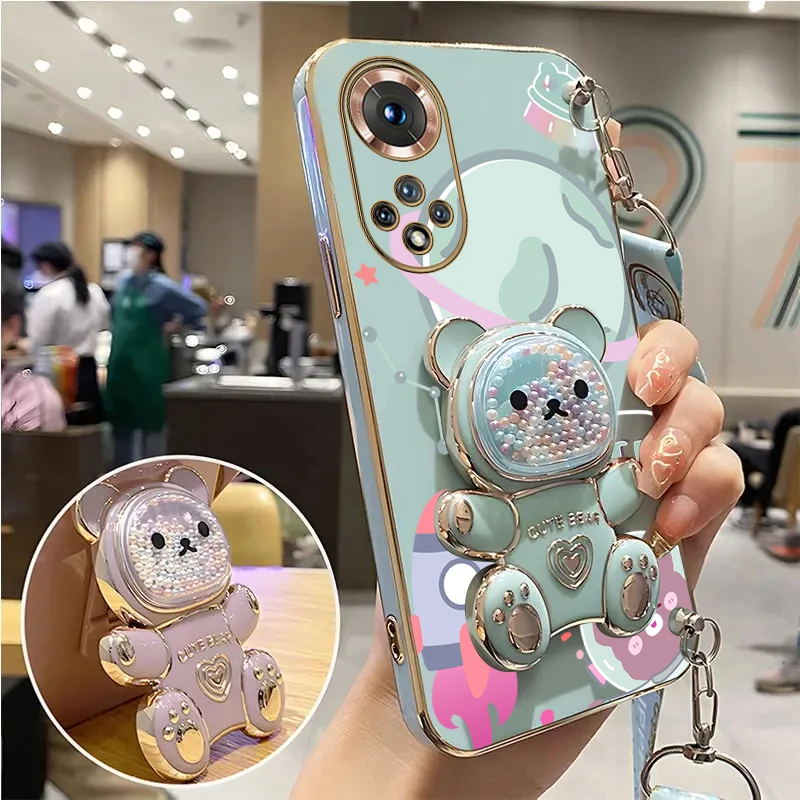 Space Bear Crossbody Lanyard Holder Case with Stand
