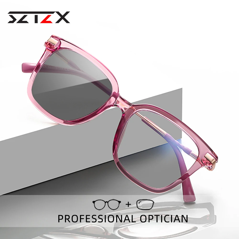 SZTZX Mode Weibliche Photochrome Anti Blue Ray Blocking Lesebrille für Frauen Myopie Hyperopie Rezept Optische Brillen