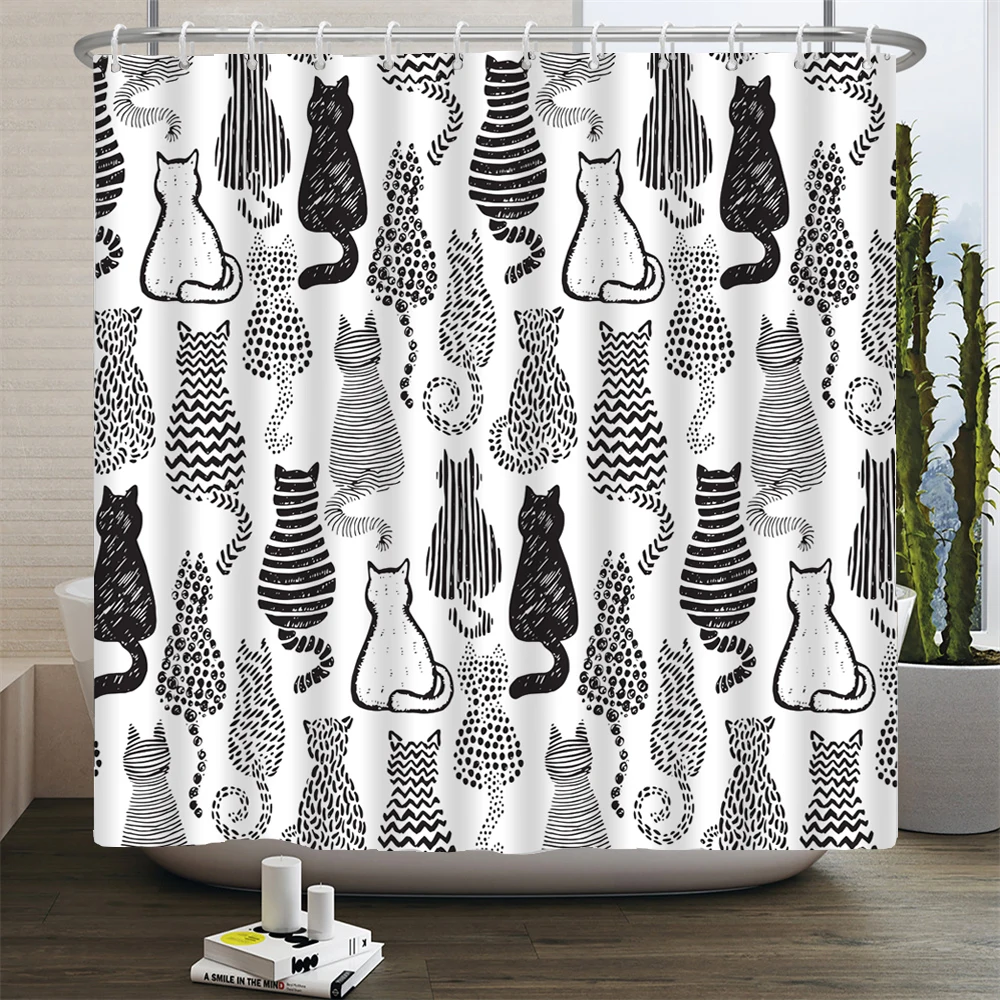 Shower Curtains Cat Printed Cartoon animal Bath Curtains Bathroom Bathtub Bathing Cover 12 pcs Hooks